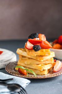 Close-up of dessert in plate on table