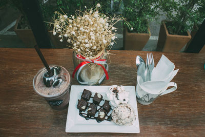 High angle view of potted plants on table