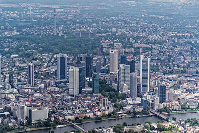 High angle view of city buildings