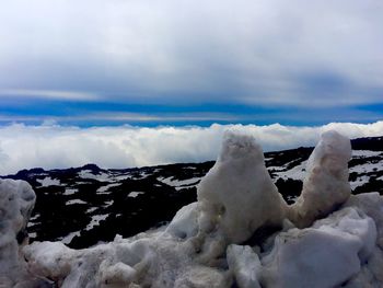 Snow covered landscape against sky