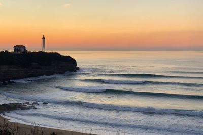 Scenic view of sea against sky during sunset