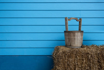 View of blue wooden wall