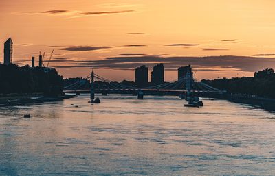 Bridge over river during sunset