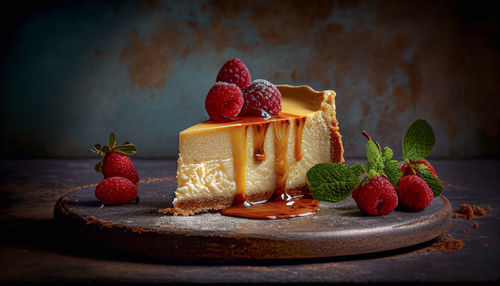 Close-up of dessert in plate on table