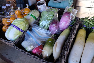 High angle view of vegetables for sale in market