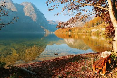 Scenic view of lake against sky during autumn