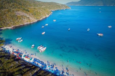 High angle view of people on beach