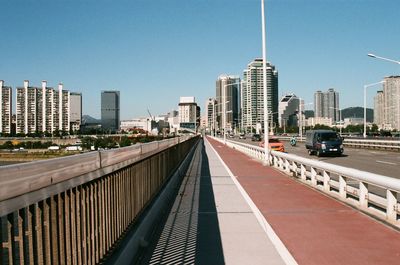 View of cityscape against clear sky