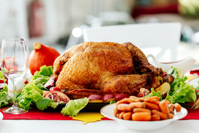 Close-up of food in plate on table