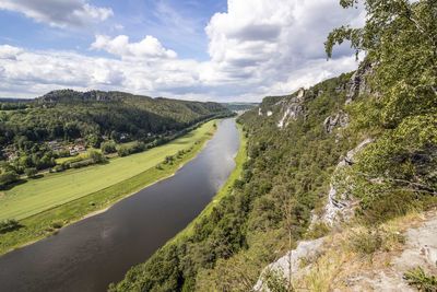 Panoramic view of river amidst landscape against sky