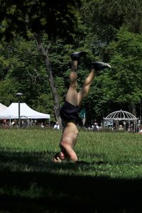 Full length of man jumping on tree