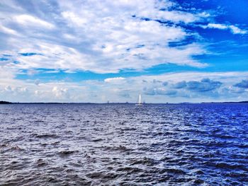 Scenic view of sea against cloudy sky