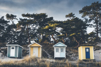 View of built structure against sky. fishing huts. 