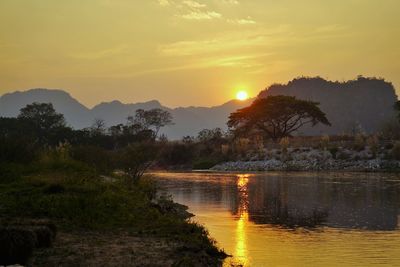 Sunset colours over the mountains and treetops