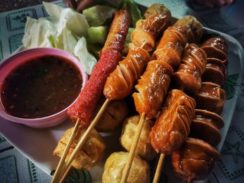 High angle view of food in plate