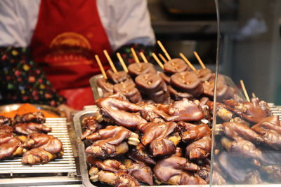 Close-up of meat on barbecue grill