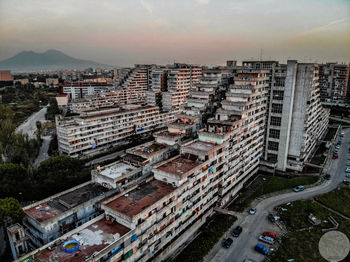 High angle view of street amidst buildings in city