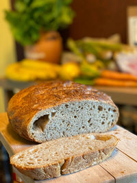 Close-up of bread on cutting board