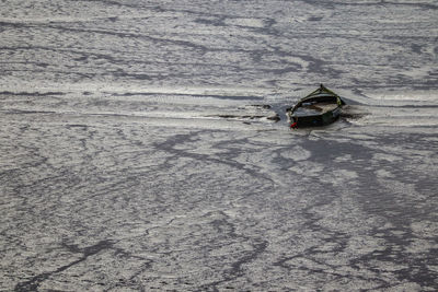 High angle view of ice on land