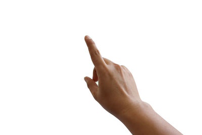 Close-up of human hand over white background