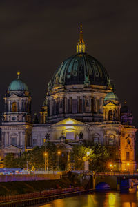 Illuminated cathedral at night