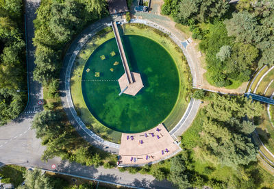 High angle view of swimming pool amidst trees at park