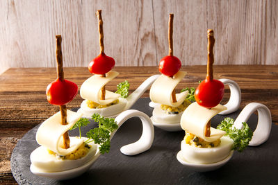 High angle view of food on table