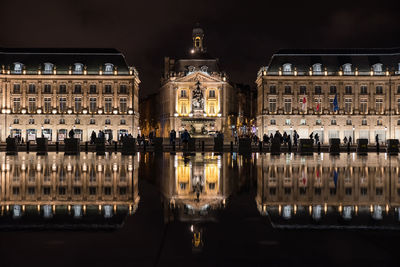 Reflection of illuminated building in water