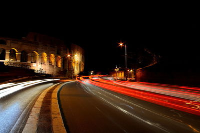 Light trails on road at night