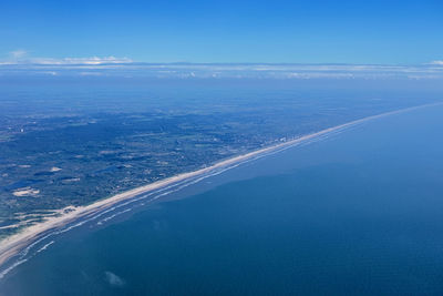 High angle view of north sea and dutch coastline. sand dunes and zandvoort.