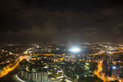 Aerial view of illuminated cityscape