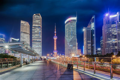 Illuminated buildings in city at night