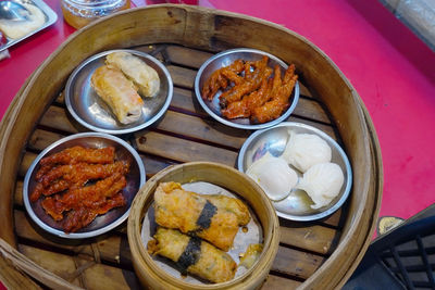 High angle view of food on table