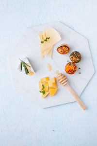 High angle view of food on table