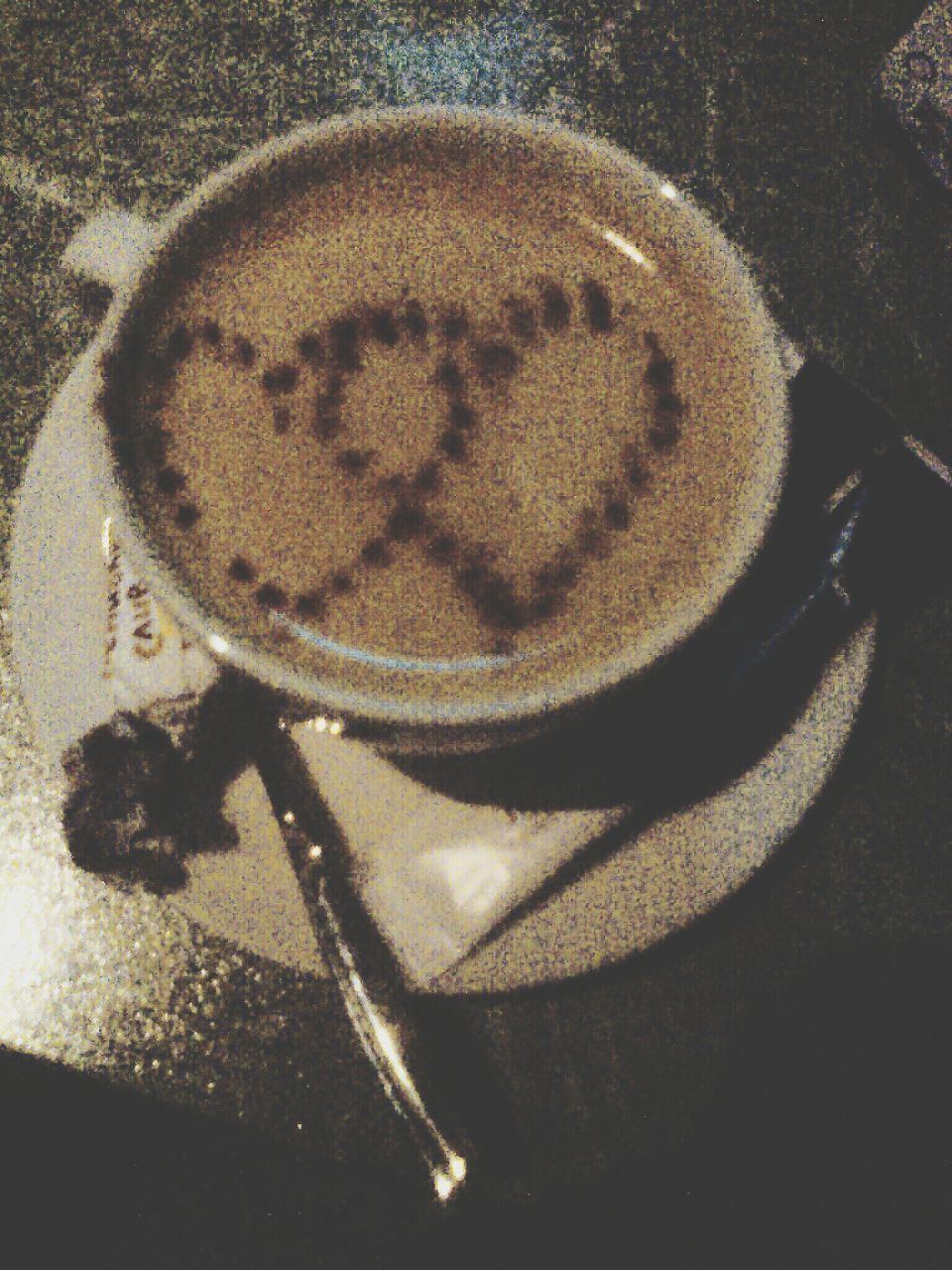 indoors, high angle view, still life, close-up, table, food and drink, directly above, pattern, heart shape, no people, coffee cup, coffee - drink, shadow, creativity, love, part of, drink, design, freshness, art