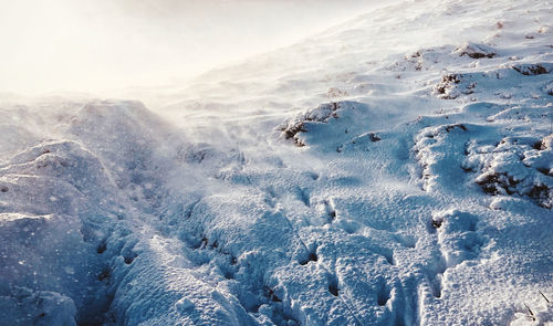 High angle view of snow covered land