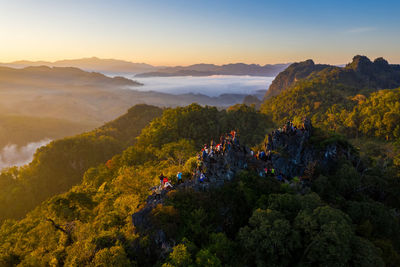 Scenic view of mountains against sky during sunset