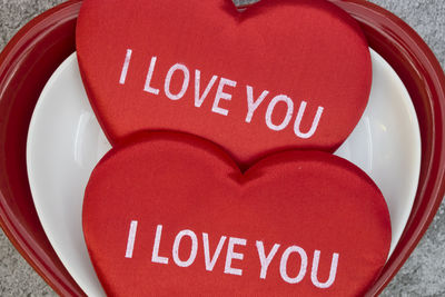 Close-up of text on heart shape
