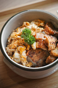 High angle view of food in bowl on table