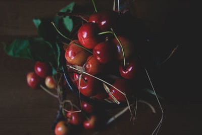 Close-up of cherries on table