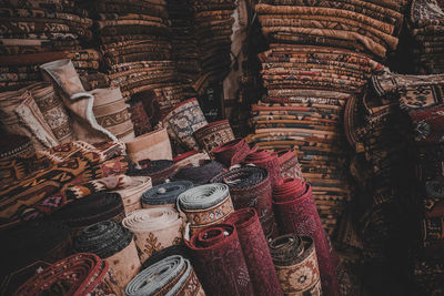Full frame shot of firewood for sale in market