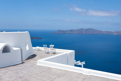 Scenic view of sea against blue sky