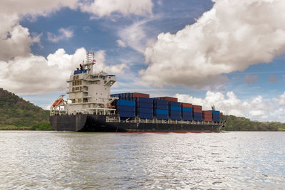 Merchant ships crossing the panama canal