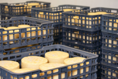 High angle view of food in factory