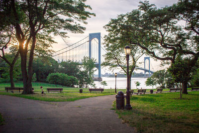 View of suspension bridge in park