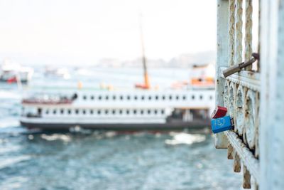 Close-up of ship moored on sea