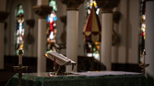 Bible on counter in church