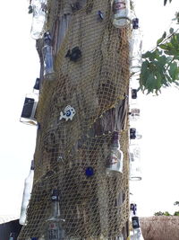 Low angle view of buildings and tree against sky