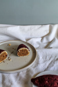 High angle view of breakfast on table