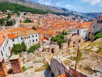 High angle view of townscape against sky